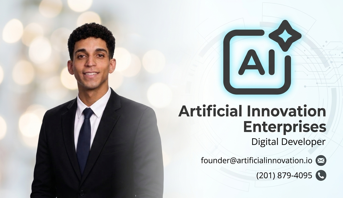 Artificial Innovation Enterprises business card for founder Joshua Sanchez